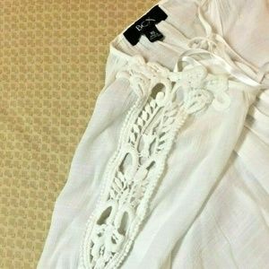 BCX Sheer Cut Out Sleeve Peasant BOHO XS WHITE